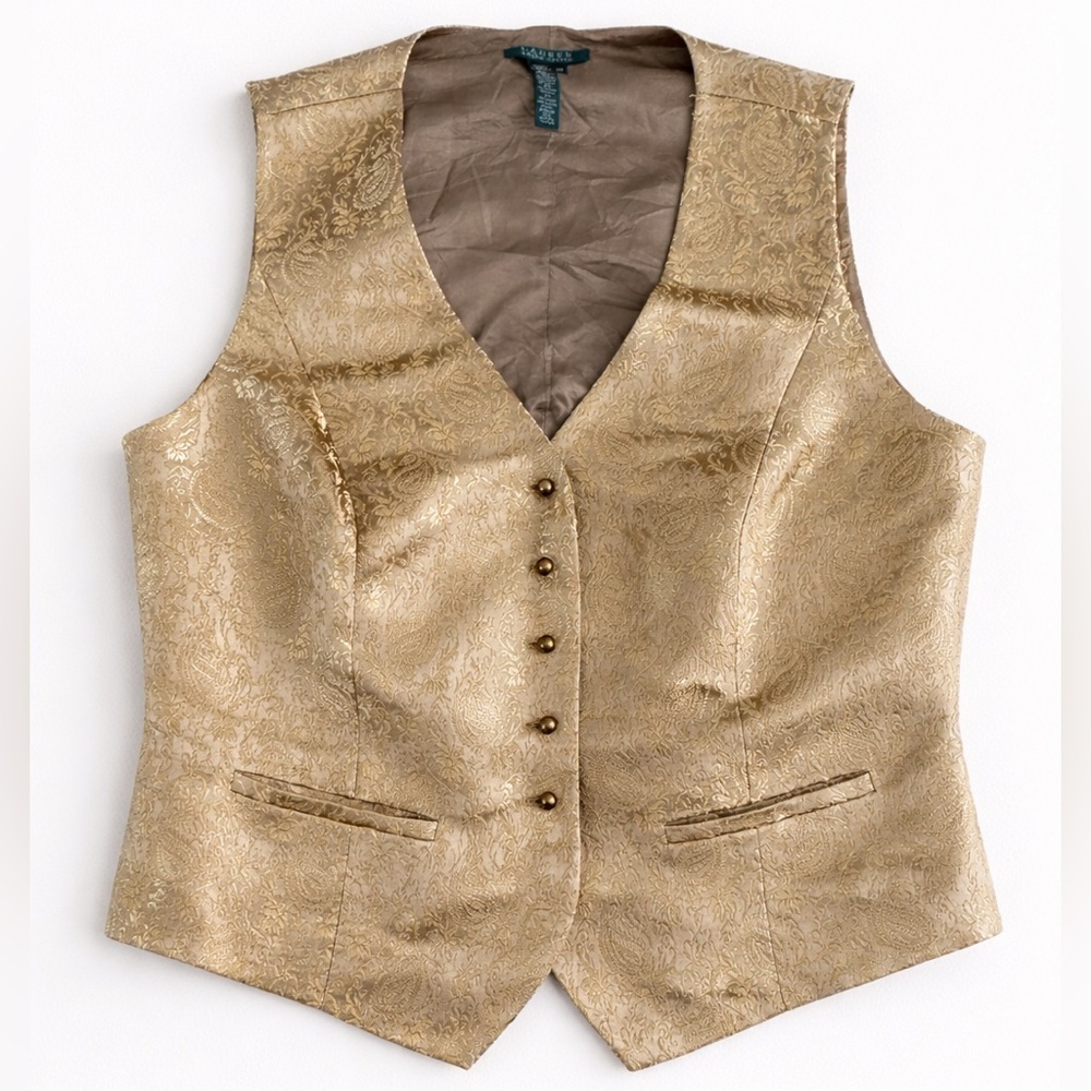 Elegant Gold Brocade Vest - Picture 2 of 9